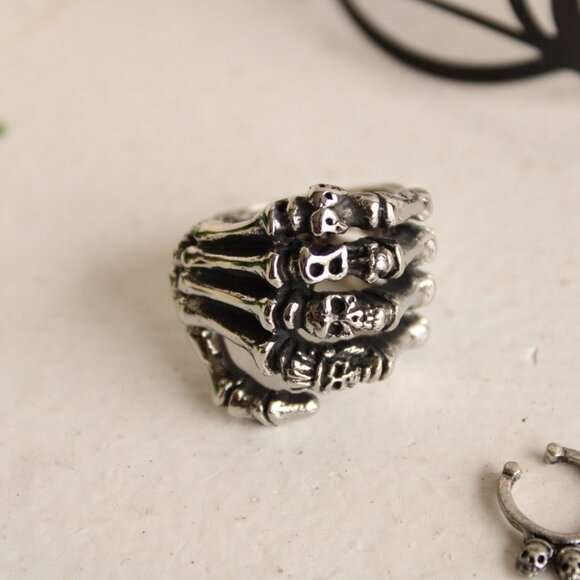 Jewelry Lot, Goth Style Bracelets, Skeleton ring, Spider hair Pins, Septum Ring - Picture 5 of 7